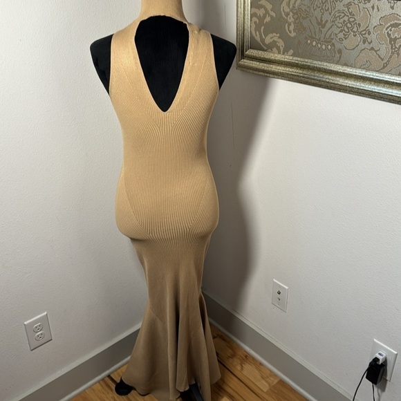 Anthropologie‎ Knit mock neck sleeveless midi sweater dress in camel tan Sz XS - Picture 7 of 13